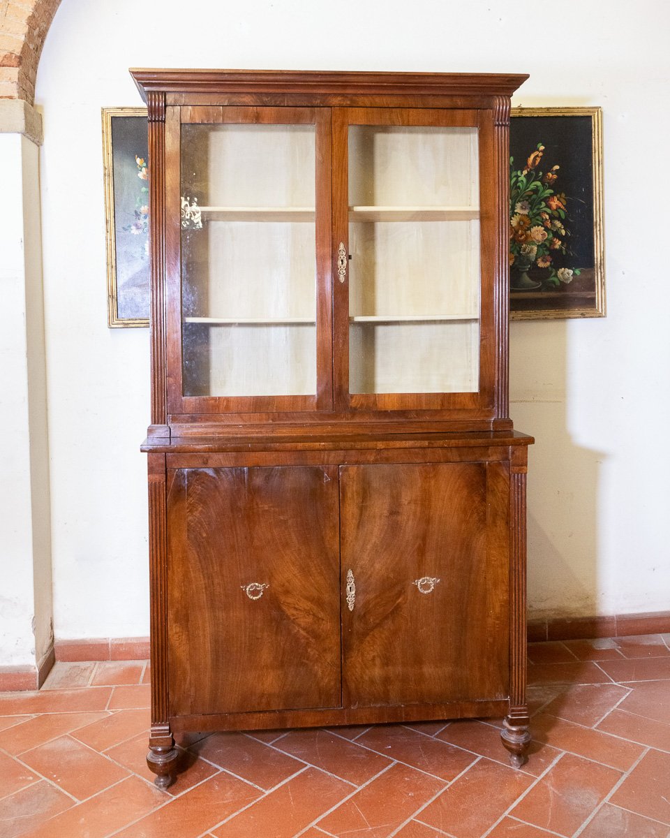 Vetrina Antica Gusto Impero in Noce con Vetri Soffiati Originali - Toscana '800-photo-4