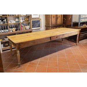 Grande Tavolo Antico in Abete, Gambe Tornite e Piano a Becco di Civetta - Toscana '800