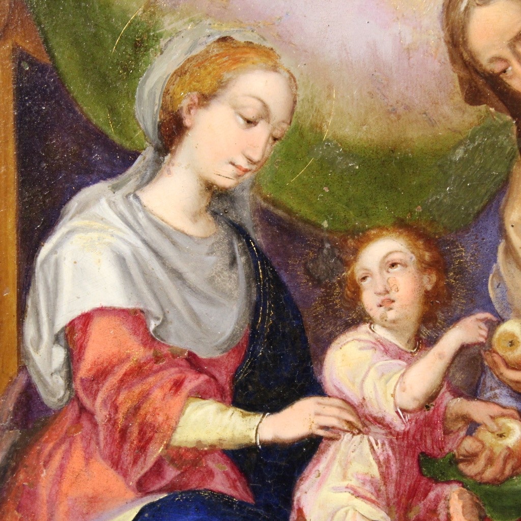 Rame antico dipinto olio quadro Sant'Anna Madonna Bambino arte XVIII secolo-photo-4