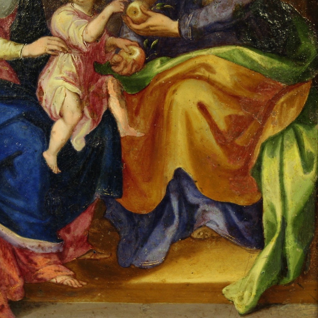 Rame antico dipinto olio quadro Sant'Anna Madonna Bambino arte XVIII secolo-photo-6