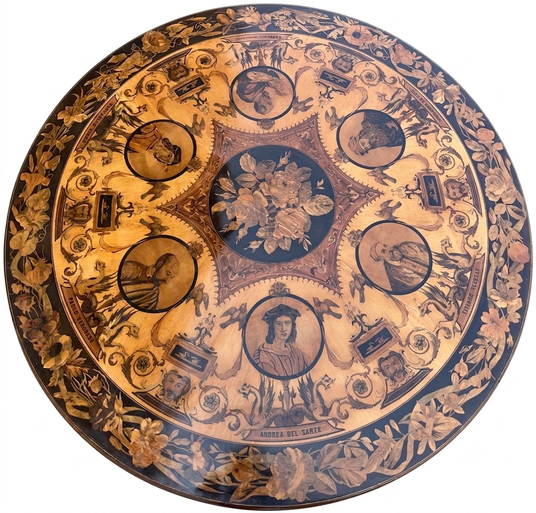 tavolo intarsiato secolo XIX