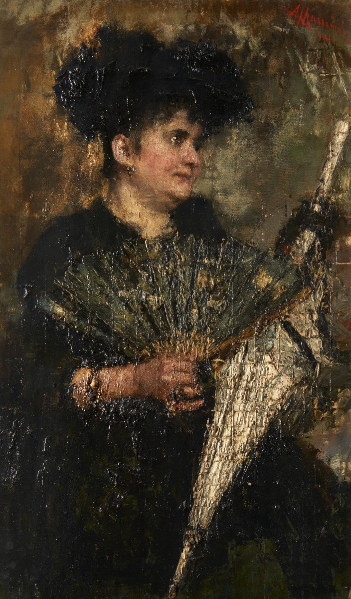 Antonio Mancini (1852–1930) "Donna con ventaglio e ombrello"-photo-2