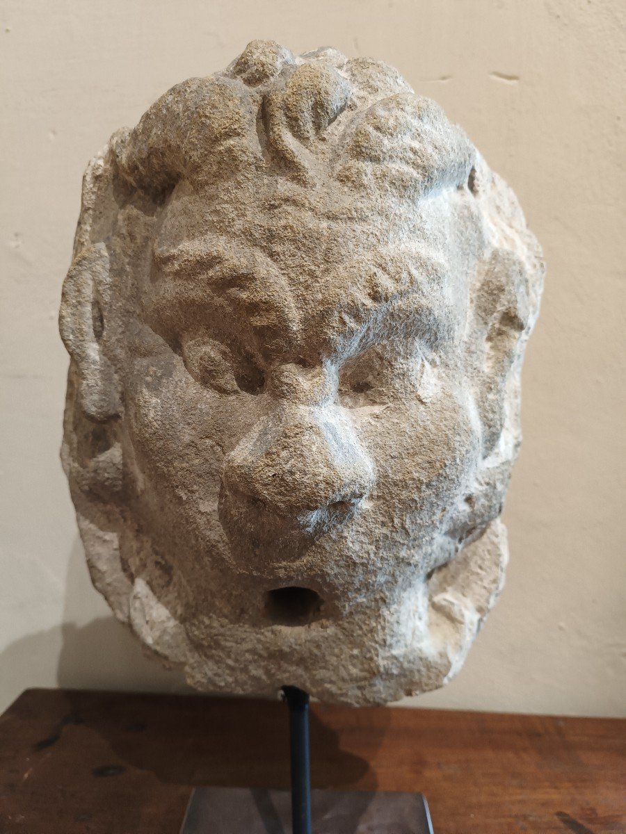 Mascherone grottesco in pietra serena Toscana inizio XVII -photo-2