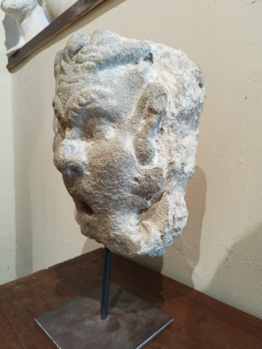 Mascherone grottesco in pietra serena Toscana inizio XVII -photo-4