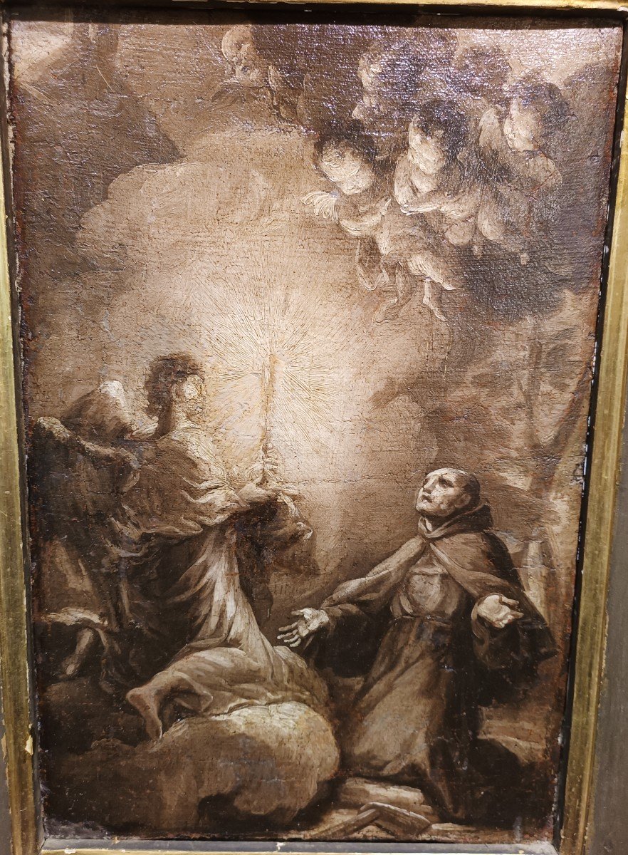Dipinto a grisaille raffigurante santo in estasi. Italia, prima metà del XVII secolo.-photo-2