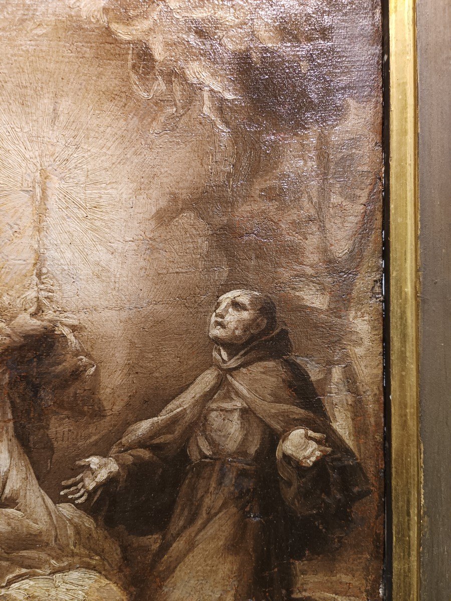 Dipinto a grisaille raffigurante santo in estasi. Italia, prima metà del XVII secolo.-photo-4