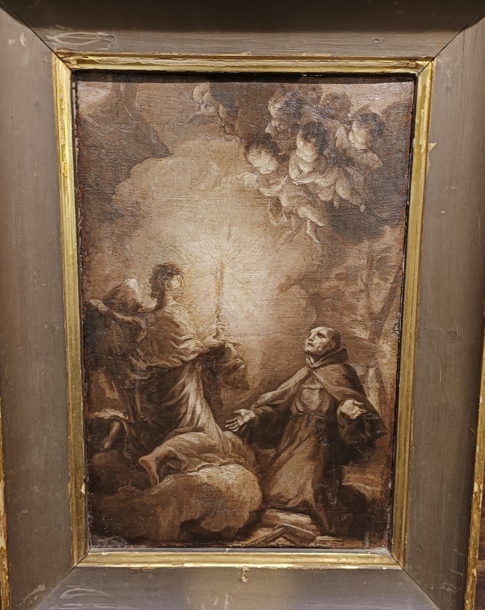 Dipinto a grisaille raffigurante santo in estasi. Italia, prima metà del XVII secolo.