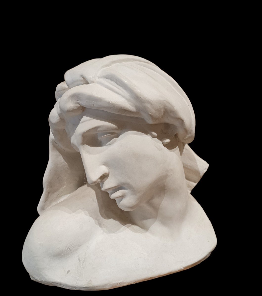 Busto in gesso raffigurante soggetto femminile.  Italia,metà XX secolo.