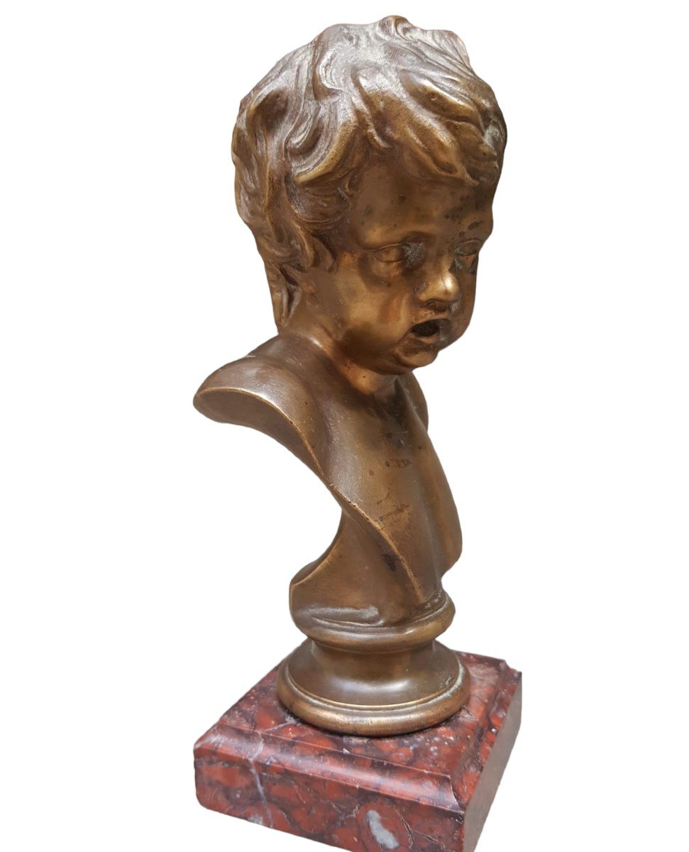 Busto di bambino in  bronzo, XIX secolo. Firmato Fonderia Barbedienne sul retro.-photo-2
