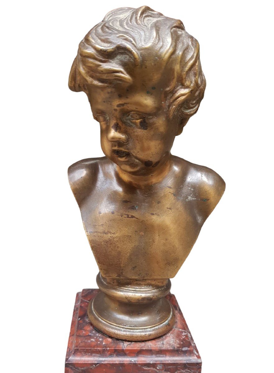 Busto di bambino in  bronzo, XIX secolo. Firmato Fonderia Barbedienne sul retro.