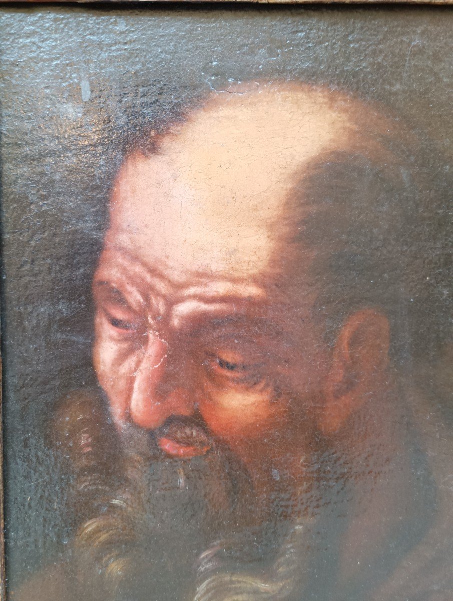 Quadro ad olio su tela raffigurante testa maschile. Italia Meridionale,XVII secolo.-photo-2