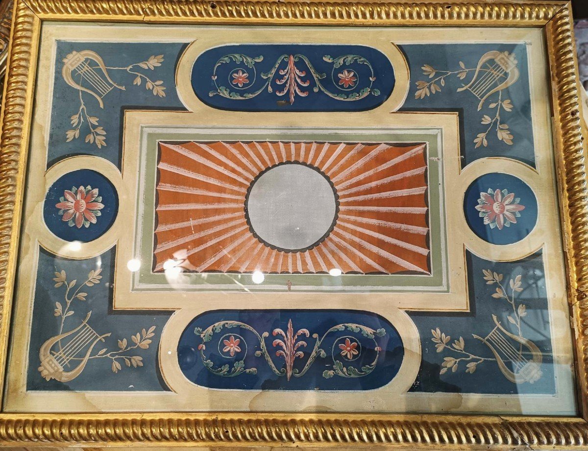 Olio su tela raffigurante motivi decorativi di vario tipo. Italia,epoca Luigi XVI