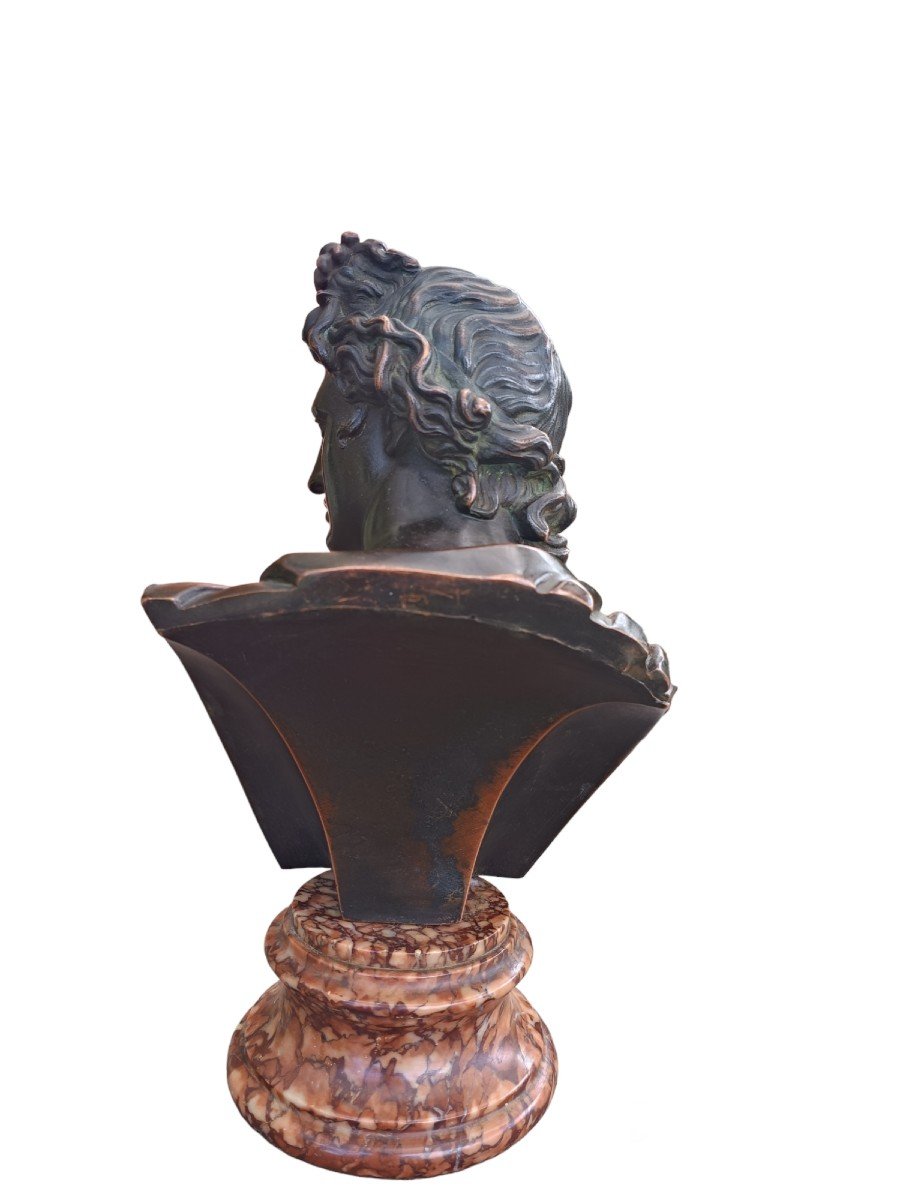 Busto in bronzo  raffigurante l' Apollo del Belvedere. Francia,seconda metà XIX secolo.-photo-4