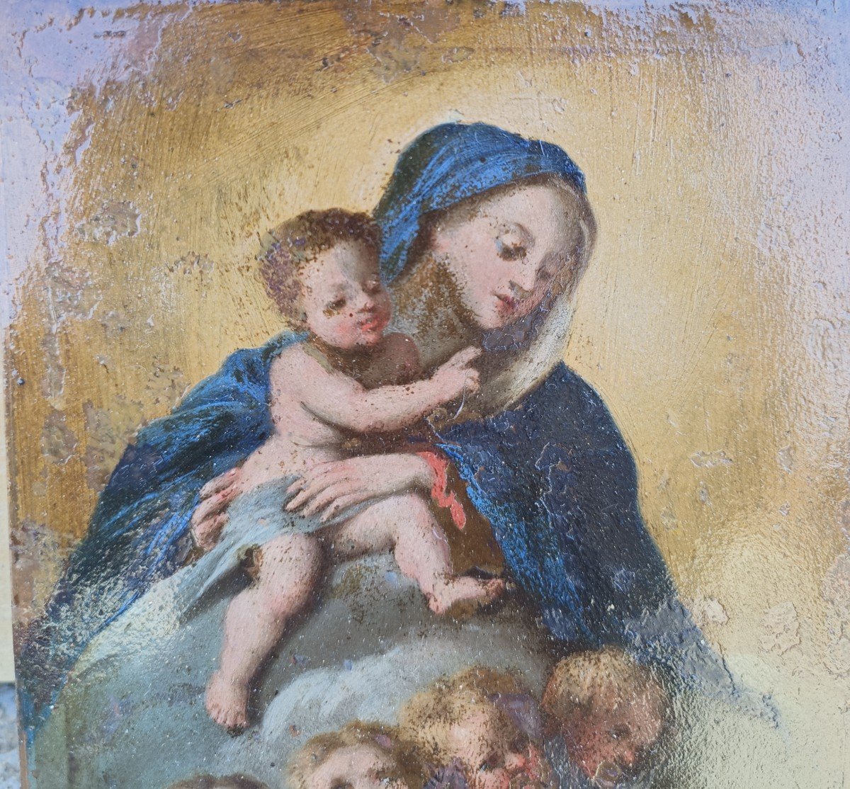Olio su rame raffigurante madonna in gloria .Italia, XVII secolo.-photo-2