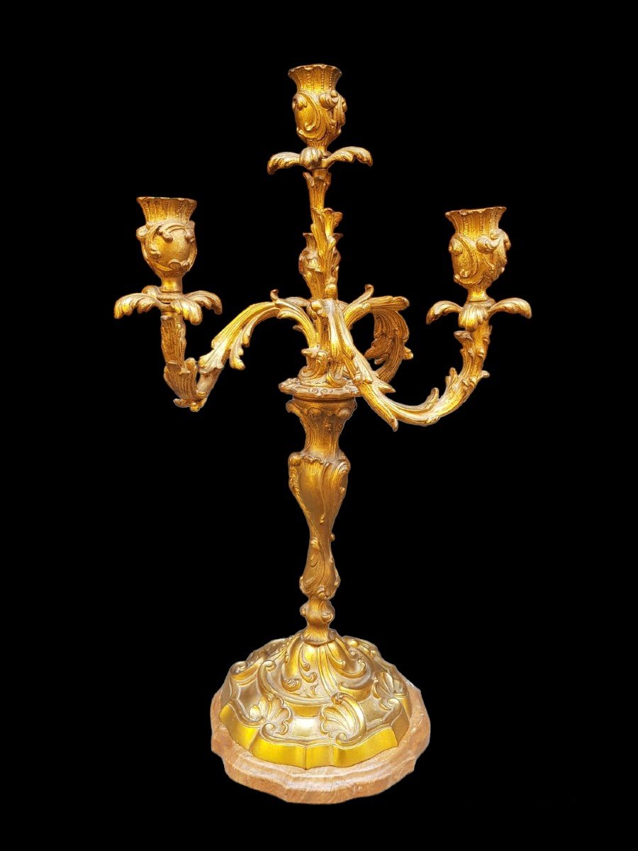 Coppia di candelabri in  bronzo dorato . Francia fine XIX secolo.-photo-2