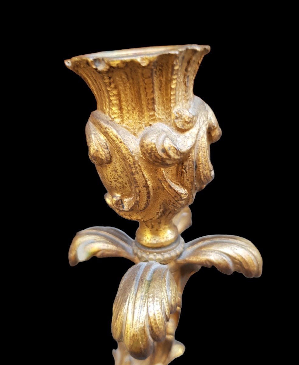 Coppia di candelabri in  bronzo dorato . Francia fine XIX secolo.-photo-4