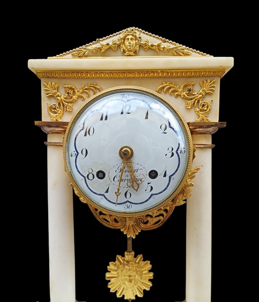 Raro Orologio in bronzo dorato e marmo.Svizzera, Robert & Courvoisier,inizio XIX secolo.-photo-3