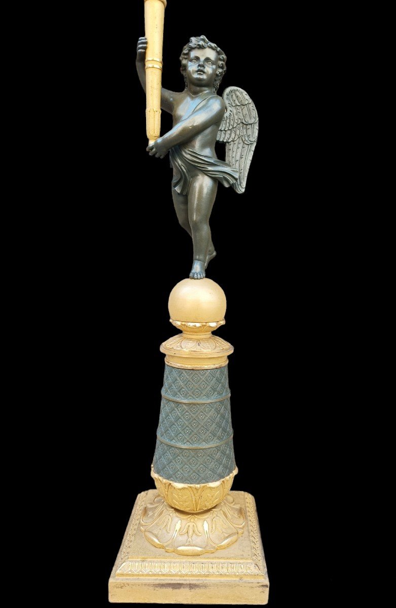 Coppia di candelabri in bronzo cesellato dorato e brunito. Francia,periodo Carlo X(1824-1830).-photo-2