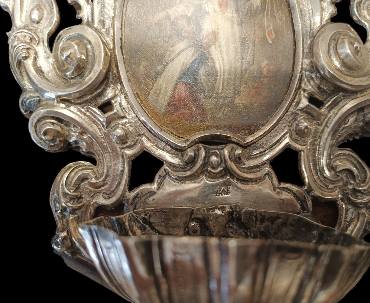 Acquasantiera in argento sbalzato.Italia,XVIII secolo.-photo-3
