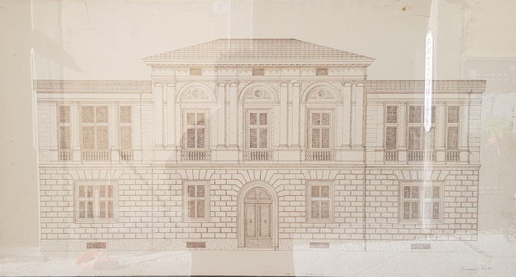 Collezione di tre disegni di facciate di ville antiche.  Italia,fine XIX secolo.-photo-2