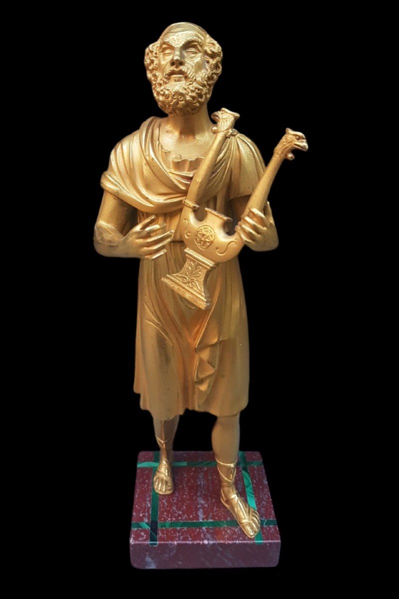 Scultura in bronzo dorato raffigurante poeta Omero. Francia, inizio XIX secolo.