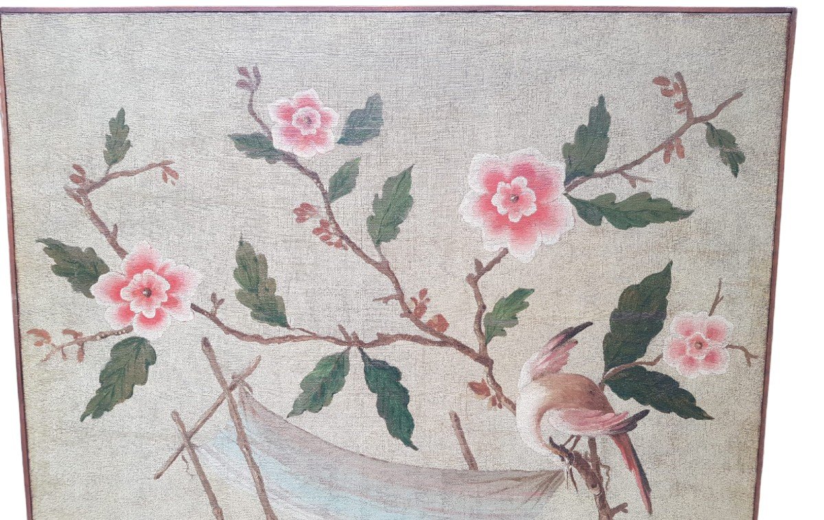 Dipinto su tela raffigurante scena  a cineserie.Piemonte,XVIII secolo.-photo-4