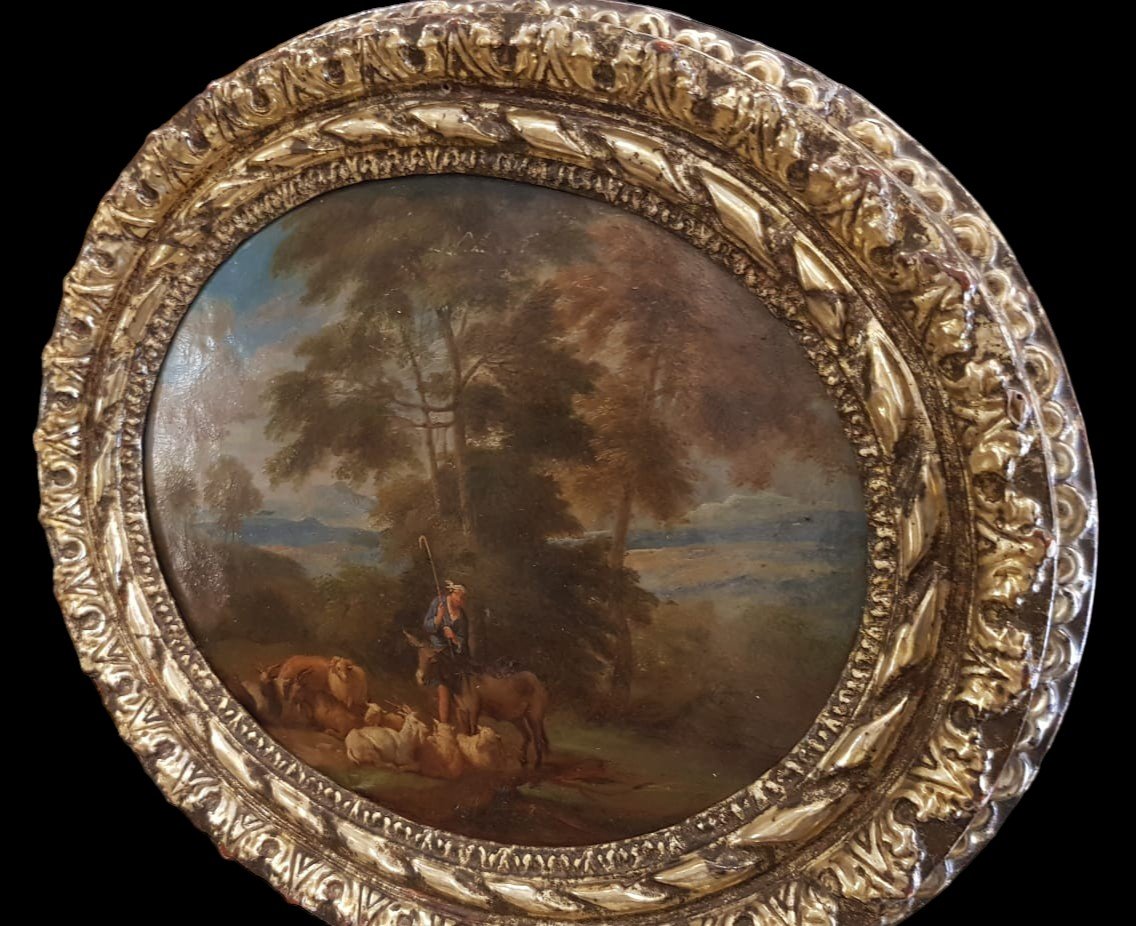 Olio su rame raffigurante paesaggio.Pittore fiammingo del XVII secolo.-photo-2