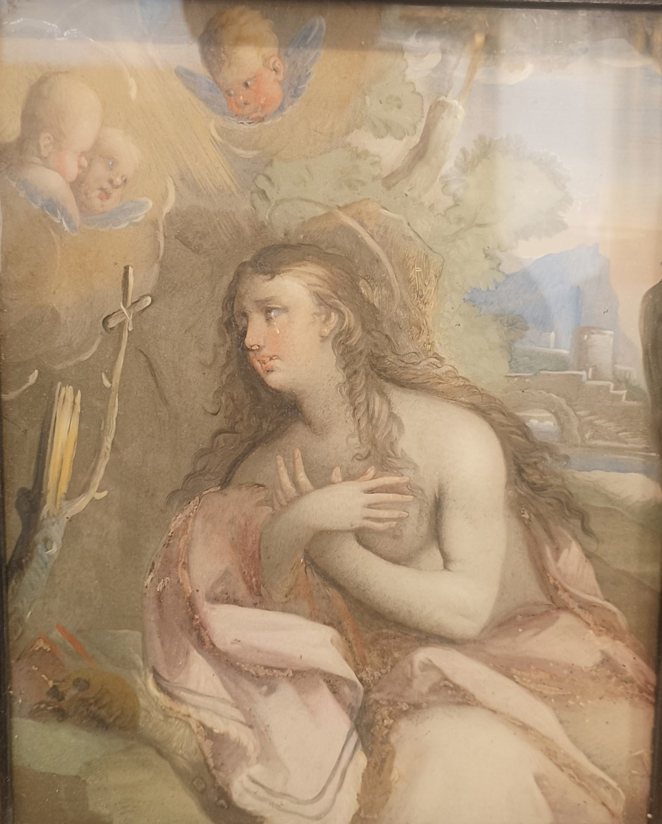 Dipinto su vetro.Bottega di Luca Giordano(1634-1705).