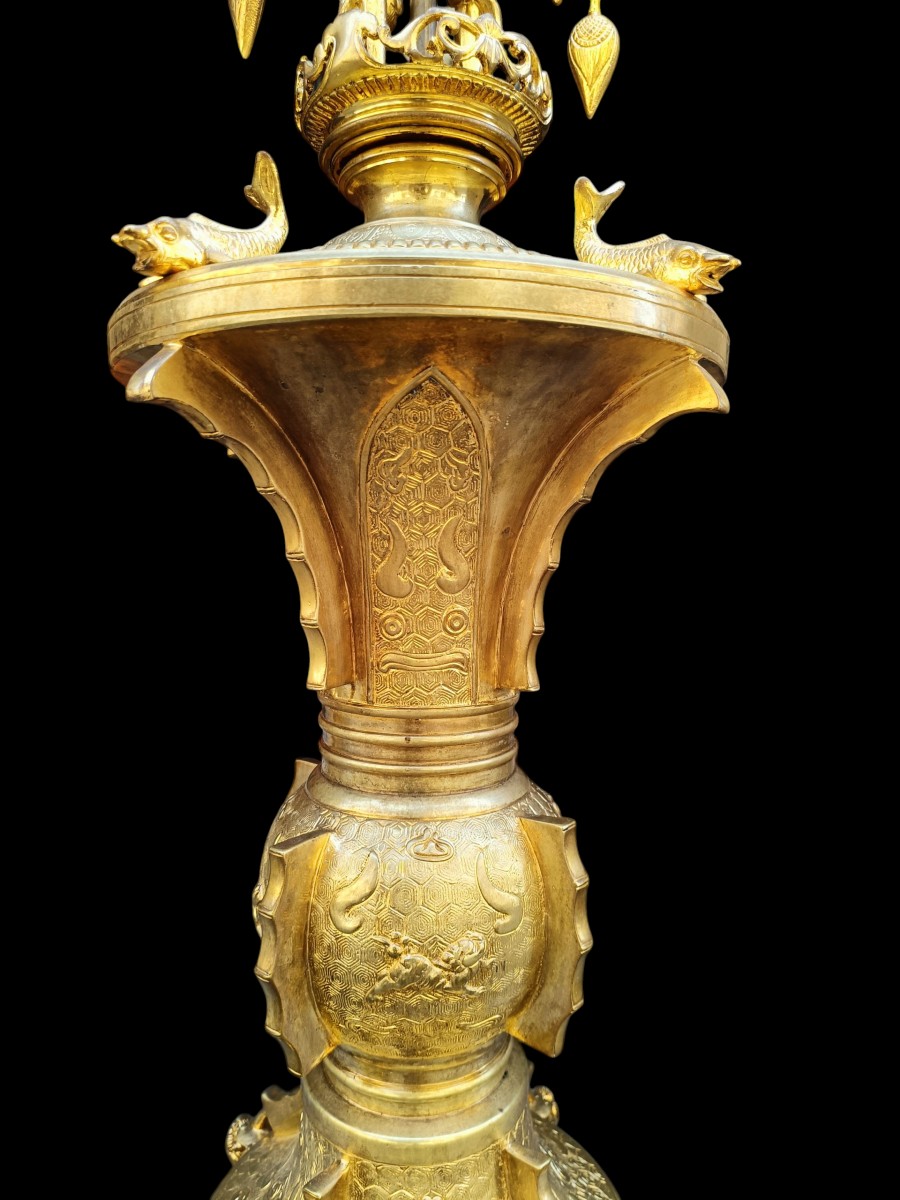 Lampada in bronzo dorato.Francia, fine XIX secolo.-photo-2