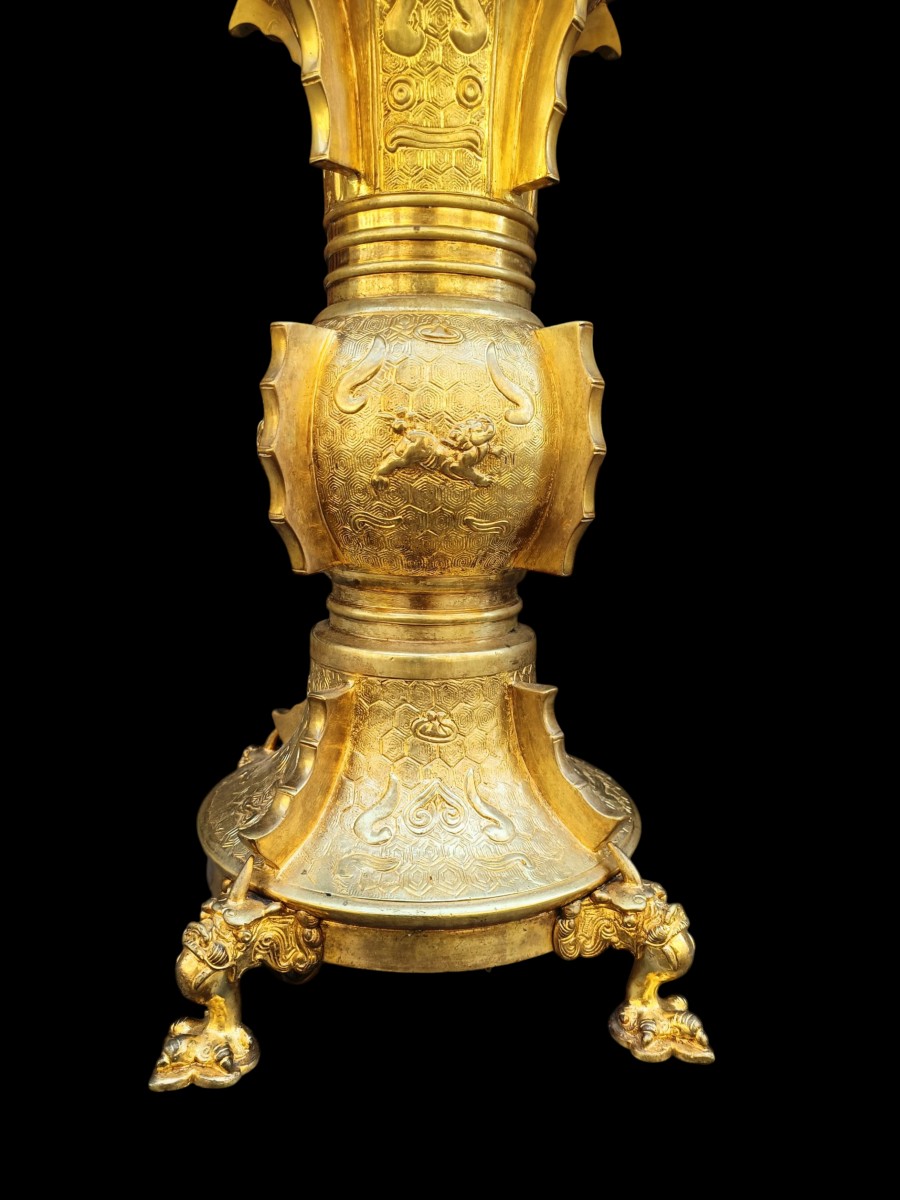 Lampada in bronzo dorato.Francia, fine XIX secolo.-photo-3
