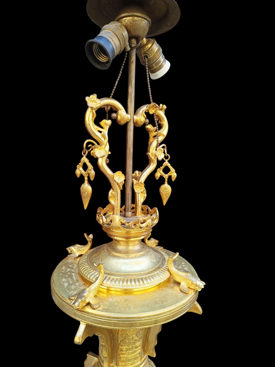 Lampada in bronzo dorato.Francia, fine XIX secolo.-photo-4