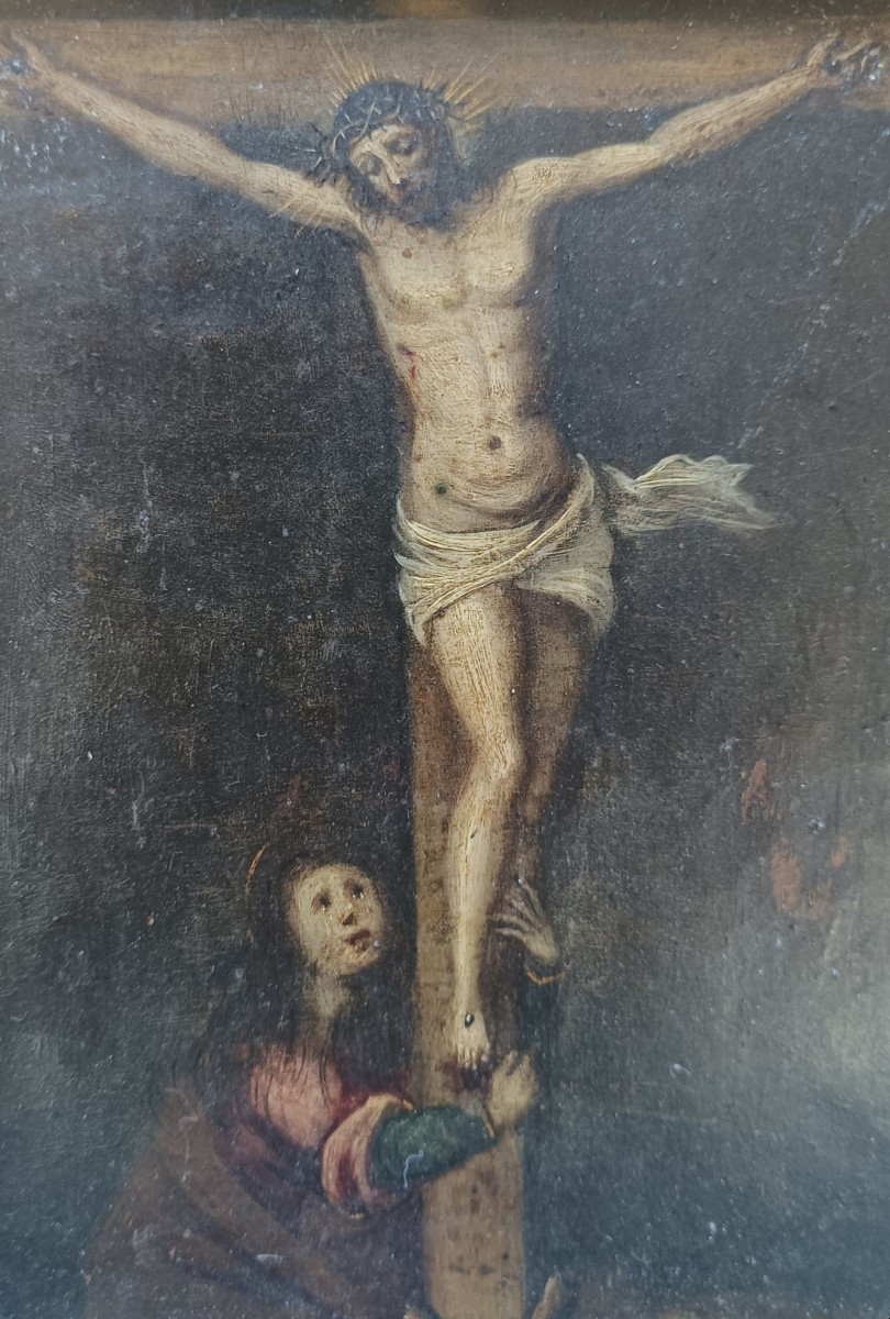 Dipinto su rame raffigurante crocifissione.Italia,XVII secolo.-photo-2