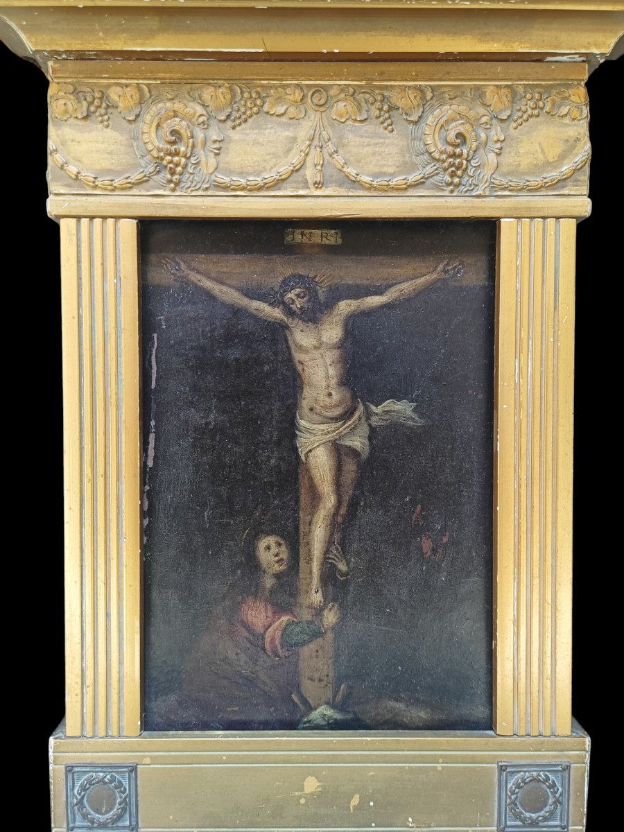 Dipinto su rame raffigurante crocifissione.Italia,XVII secolo.