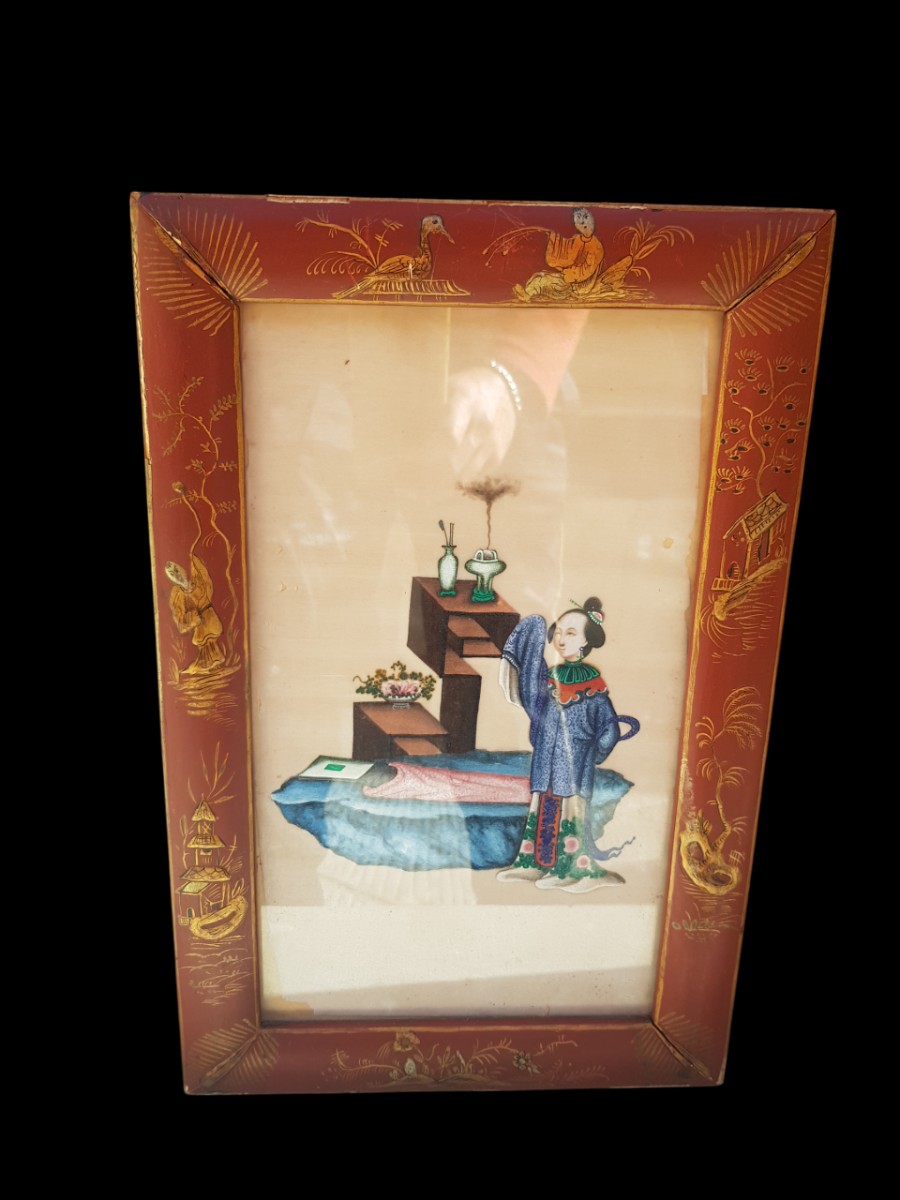 Coppia di dipinti di seta.Cina,1900 circa.-photo-2