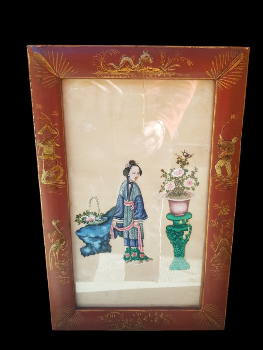 Coppia di dipinti di seta.Cina,1900 circa.-photo-3
