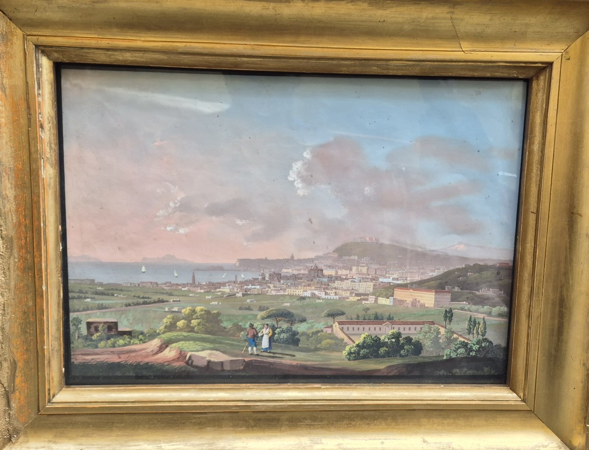 Gouache raffigurante veduta di città.Cerchia di Saverio della Gatta(1758-1828).-photo-2