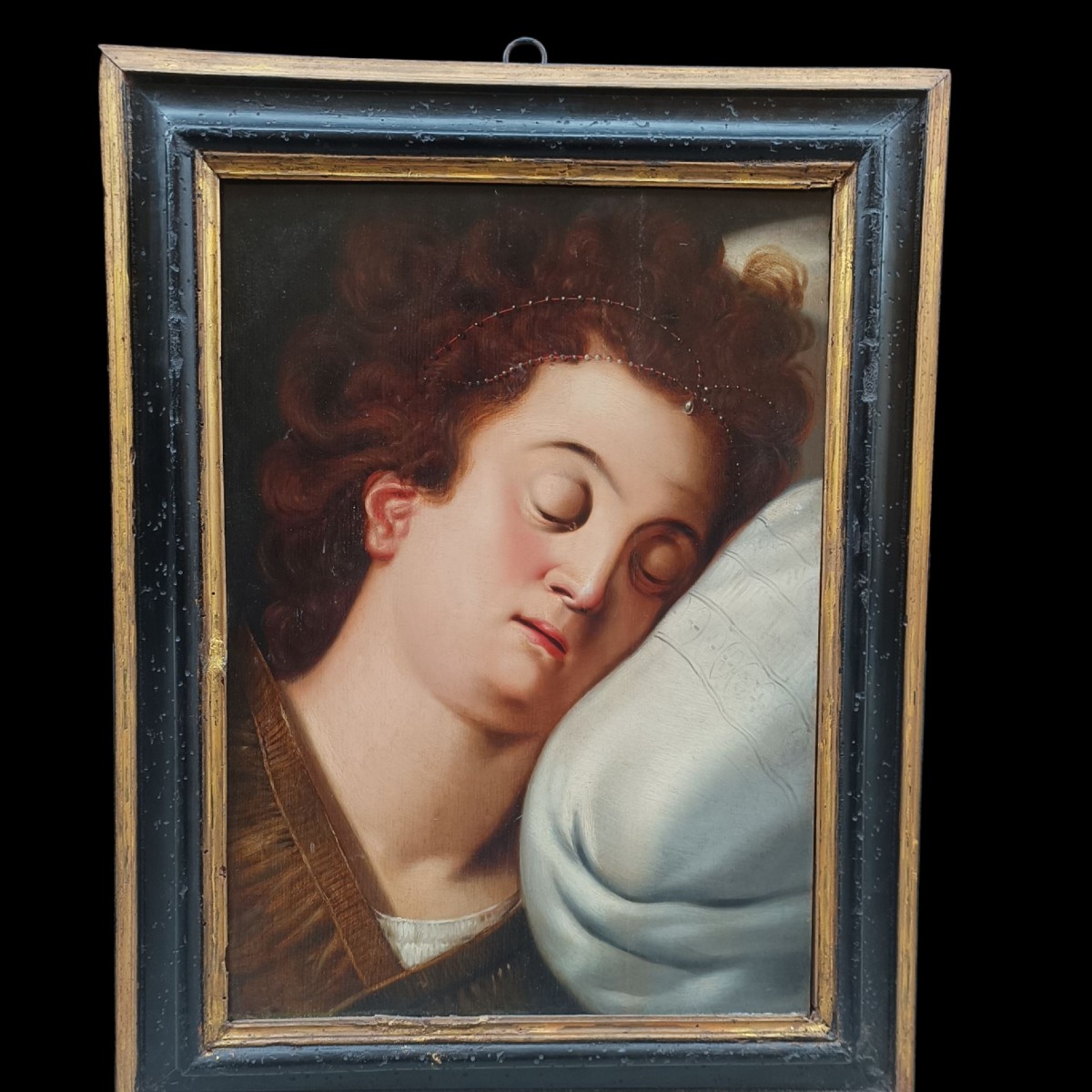 Frans Floris(1519-1570).Dipinto raffigurante Testa muliebre addormentata.-photo-2