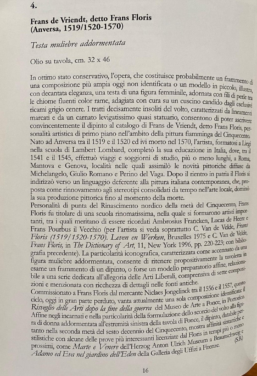 Frans Floris(1519-1570).Dipinto raffigurante Testa muliebre addormentata.-photo-4