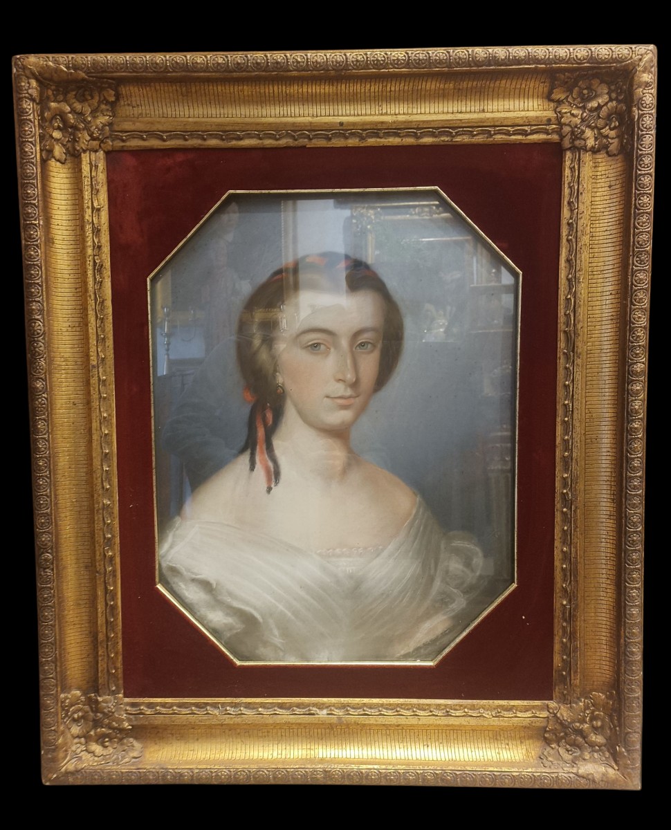 Pastello raffigurante dama,1860 .-photo-2