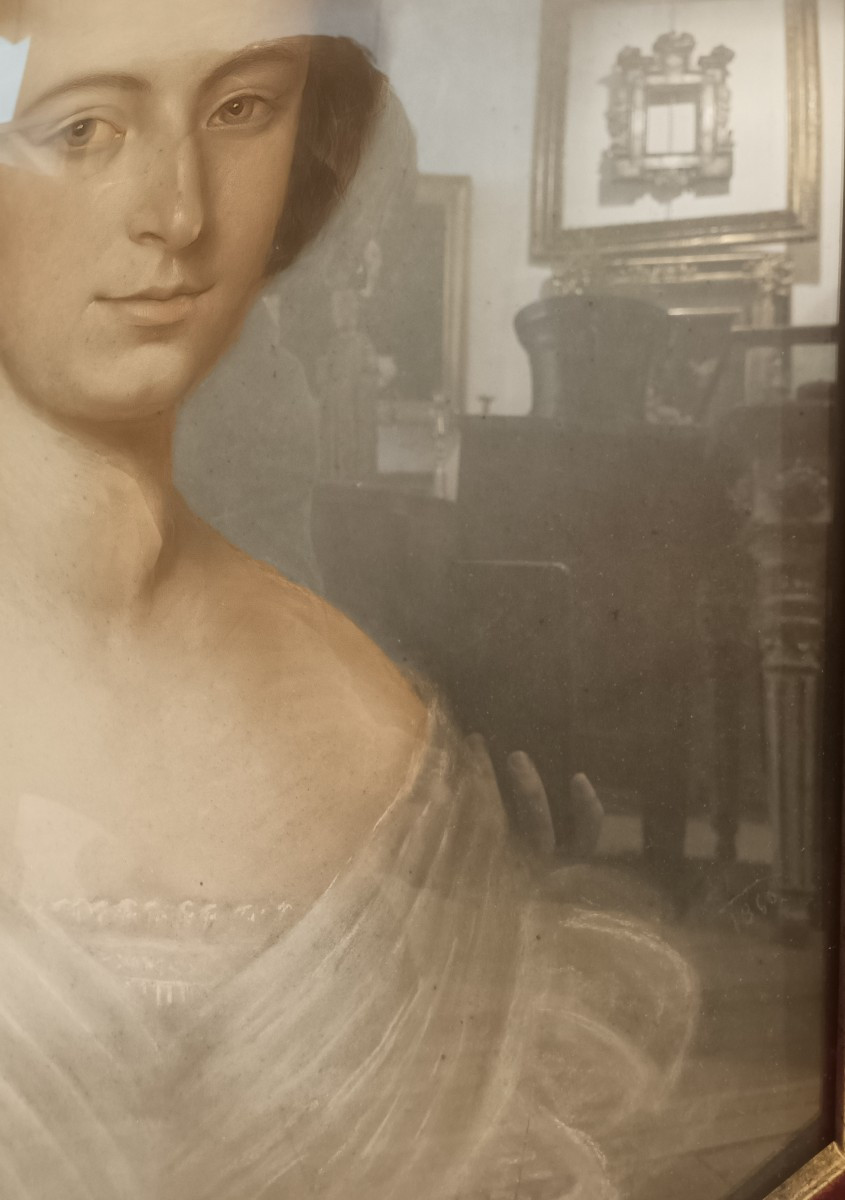 Pastello raffigurante dama,1860 .-photo-3