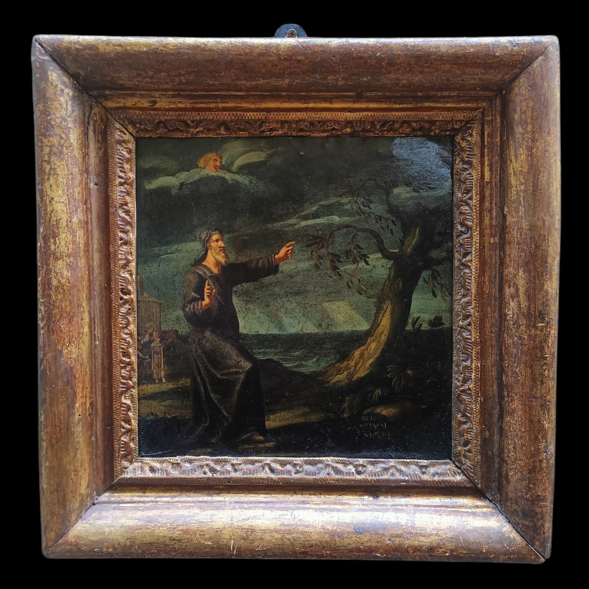 Olio su rame raffigurante scena biblica.Italia,XVII secolo.