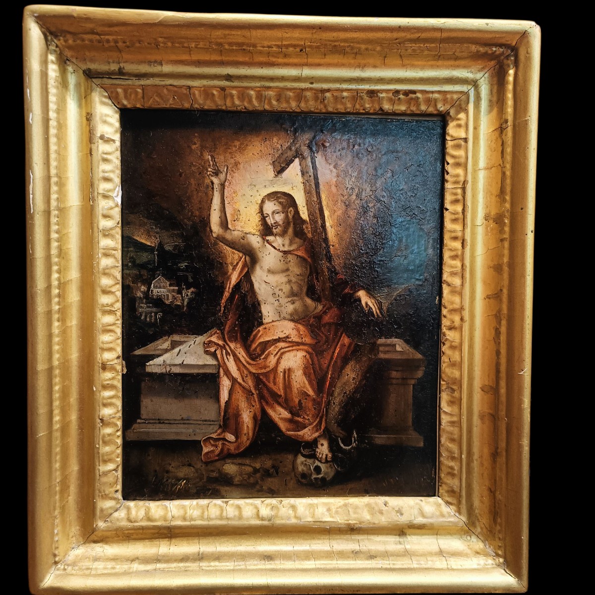 Olio su rame raffigurante cristo risorto.XVII secolo.-photo-2