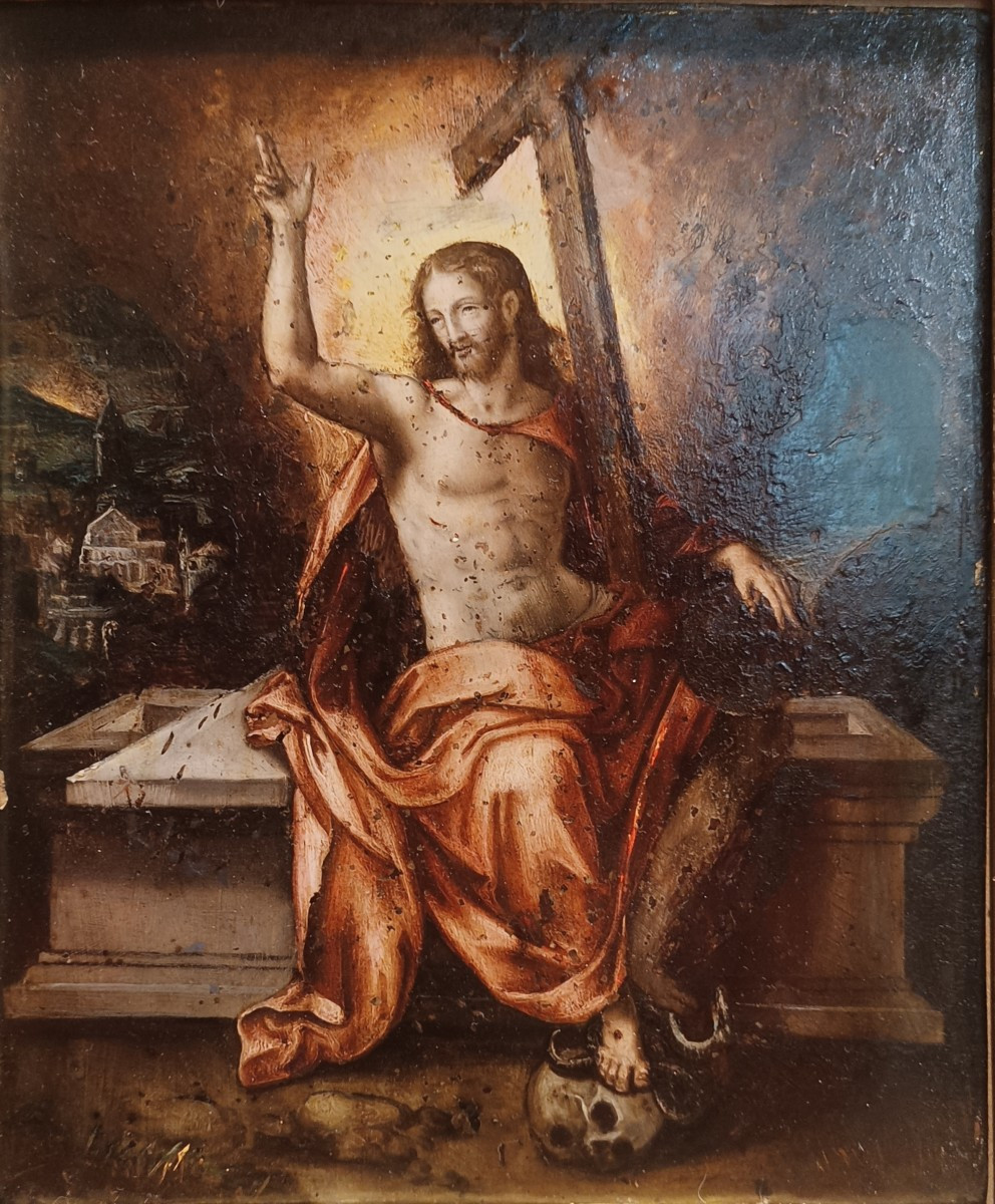 Olio su rame raffigurante cristo risorto.XVII secolo.