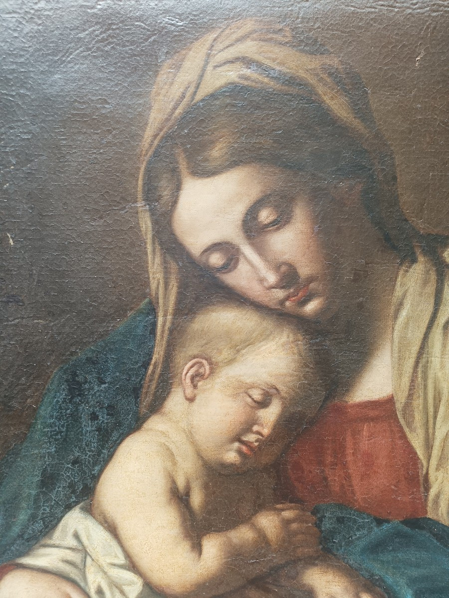 Olio su tela raffigurante madonna con bambino.Cerchia del Sassoferrato(1609-1685).-photo-2