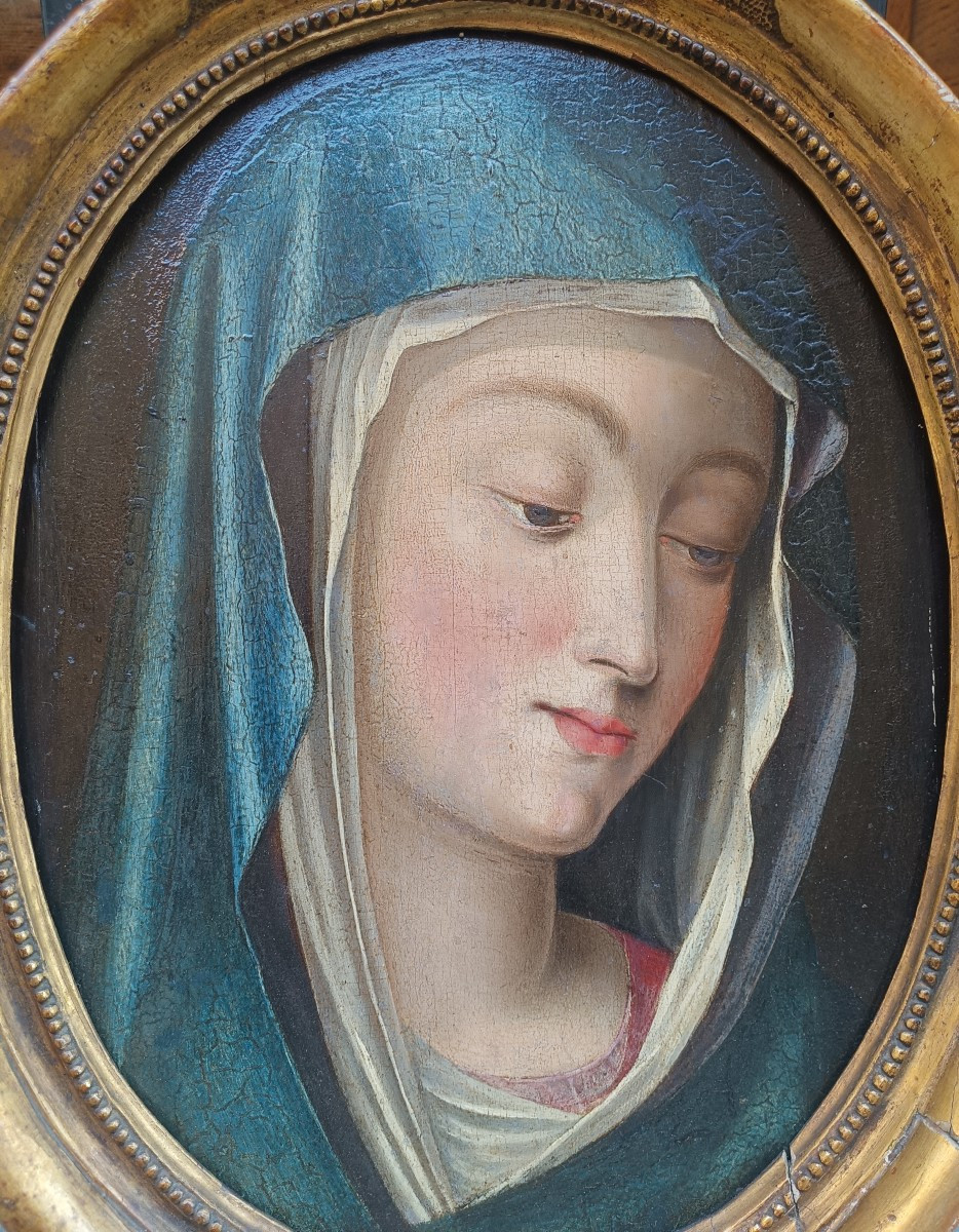 Olio su tavola raffigurante Maria.Pittore Fiammingo,fine XVI secolo.-photo-2
