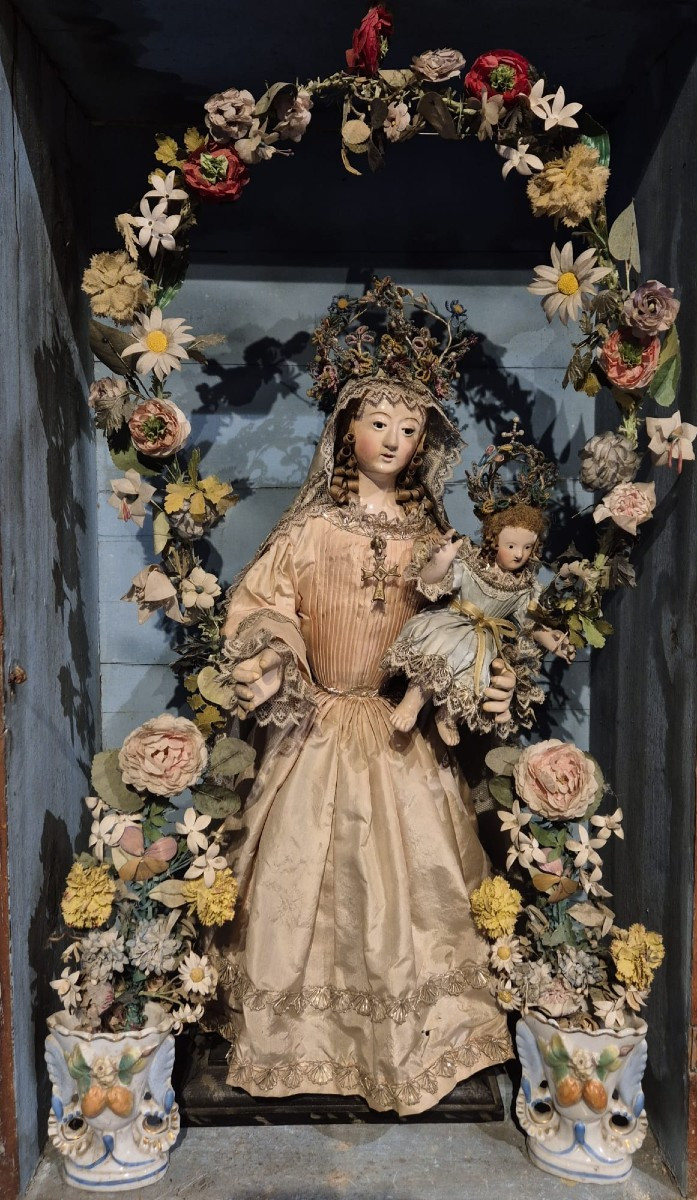 Scultura madonna con bambino in cartapesta.Toscana,inizio XIX secolo.-photo-2