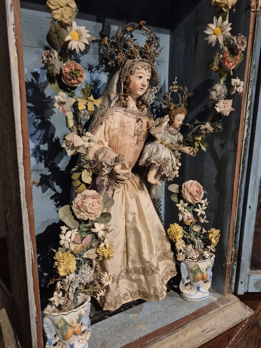 Scultura madonna con bambino in cartapesta.Toscana,inizio XIX secolo.-photo-3