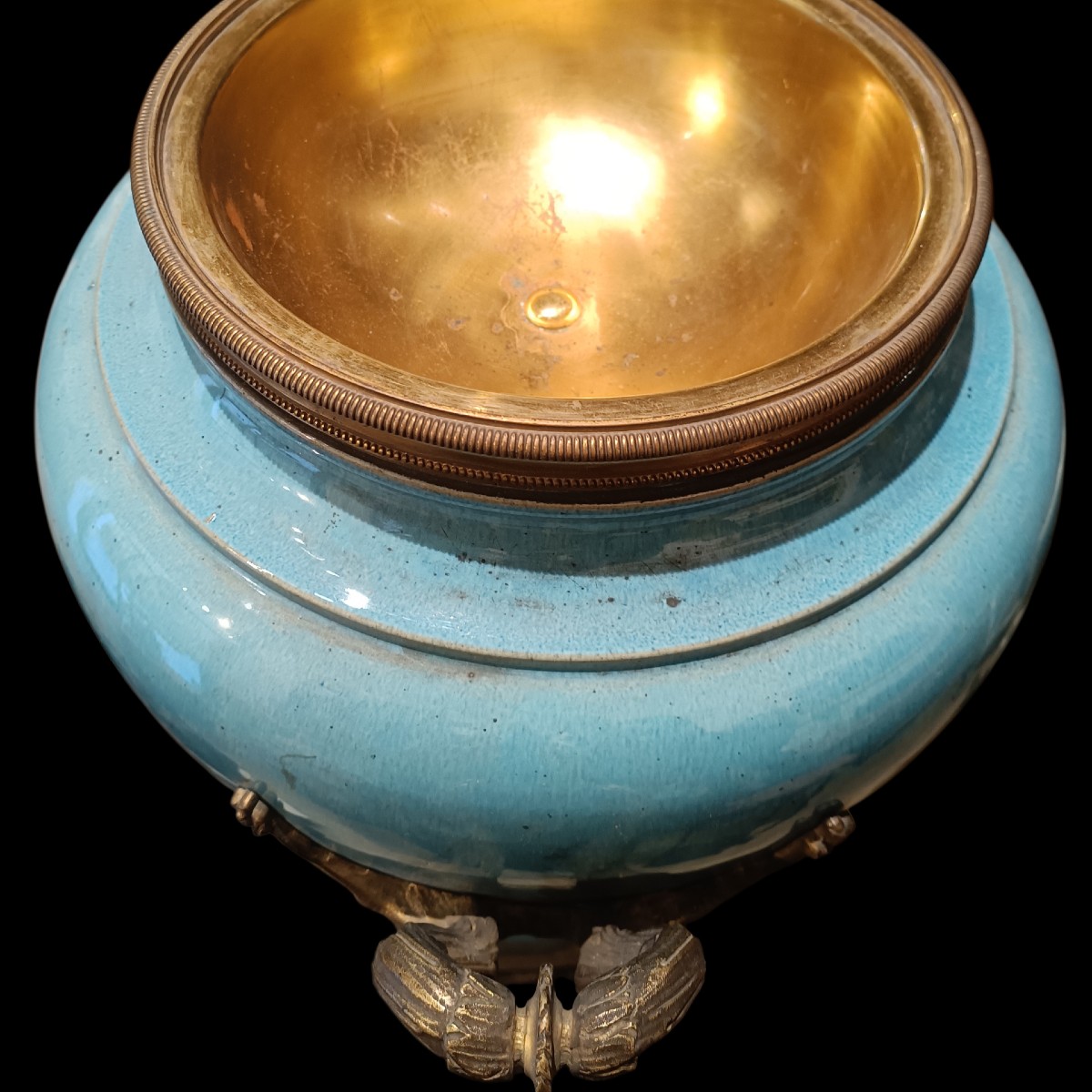 Vaso in ceramica blu e bronzo dorato.Francia,fine XIX secolo.-photo-1