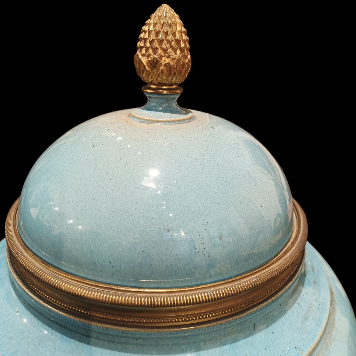 Vaso in ceramica blu e bronzo dorato.Francia,fine XIX secolo.-photo-2