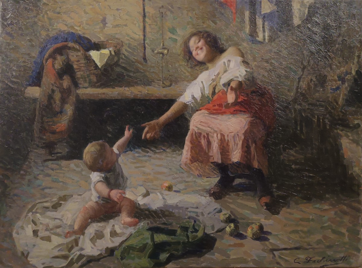 Carlo Facchinetti(1870-1935 Firenze).Dipinto ad Olio su tela.